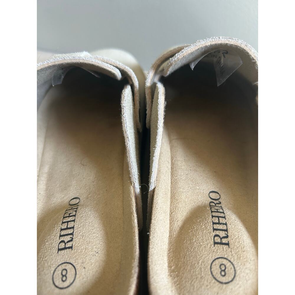 Rihero Suede Slip On mules Beige Platform Sole Cushioned Footbed  Casual Comfort - Picture 6 of 11